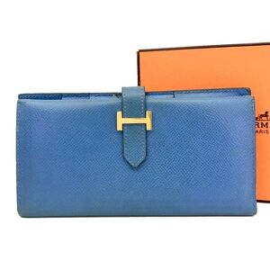 🏆💎💯 HERMES Bearn Blue Epsom Leather Long Bifold Wallet